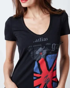 Femme John Galliano T-Shirt imprimé drapeau noir