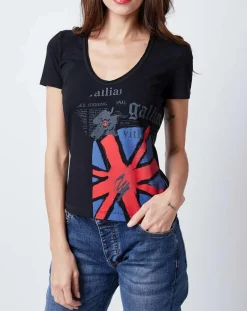 Femme John Galliano T-Shirt imprimé drapeau noir