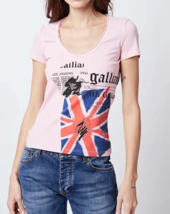 Femme John Galliano T-Shirt imprimé drapeau rose bonbon