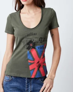 Femme John Galliano T-Shirt imprimé drapeau vert sapin