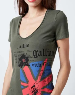 Femme John Galliano T-Shirt imprimé drapeau vert sapin