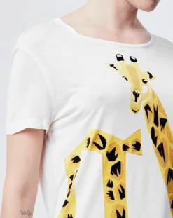 Femme John Galliano T-Shirt imprimé girafes blanc cassé/jaune/noir