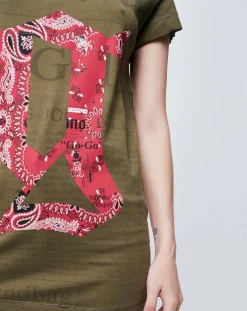 Femme John Galliano T-Shirt imprimé kaki foncé/rouge