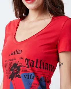 Femme John Galliano T-Shirt imprimé rouge/bleu/noir