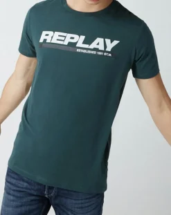 Homme Replay T-Shirt Logo vert