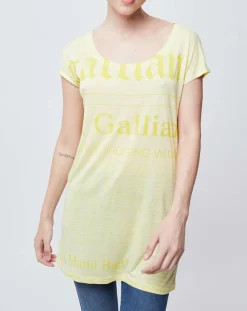 Femme John Galliano T-Shirt Long imprimé Gazette jaune poussin/jaune moutarde