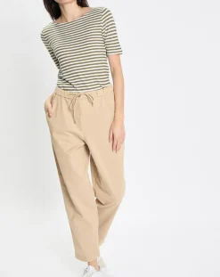 Femme Marc O'Polo T-Shirt manches courtes Rayé Flame blanc/kaki