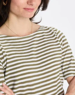 Femme Marc O'Polo T-Shirt manches courtes Rayé Flame blanc/kaki