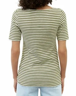 Femme Marc O'Polo T-Shirt manches courtes Rayé Flame blanc/kaki