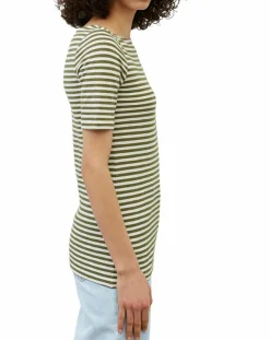 Femme Marc O'Polo T-Shirt manches courtes Rayé Flame blanc/kaki