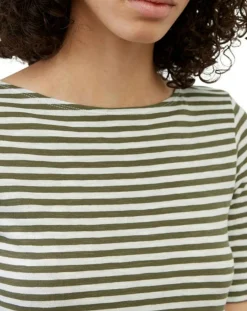 Femme Marc O'Polo T-Shirt manches courtes Rayé Flame blanc/kaki