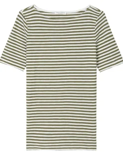 Femme Marc O'Polo T-Shirt manches courtes Rayé Flame blanc/kaki
