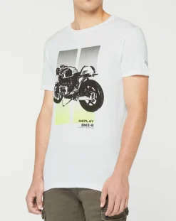 Clearance Replay T-Shirt Moto Bike blanc
