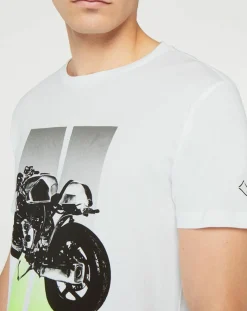 Clearance Replay T-Shirt Moto Bike blanc
