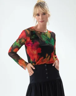 Outlet Indies T-Shirt Sandra black flowers