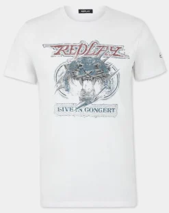 Homme Replay T-Shirt Tiger blanc