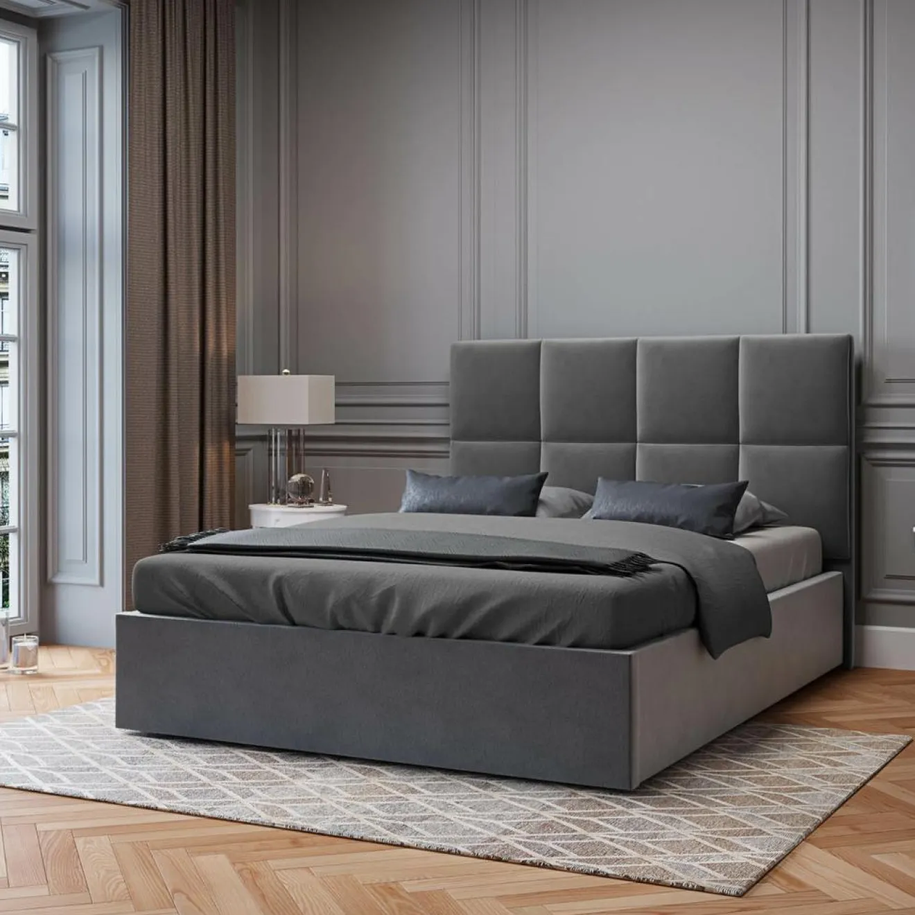 Mazzini Sofas Tête de Lit en Velours Begonia gris foncé - 140x120 cm