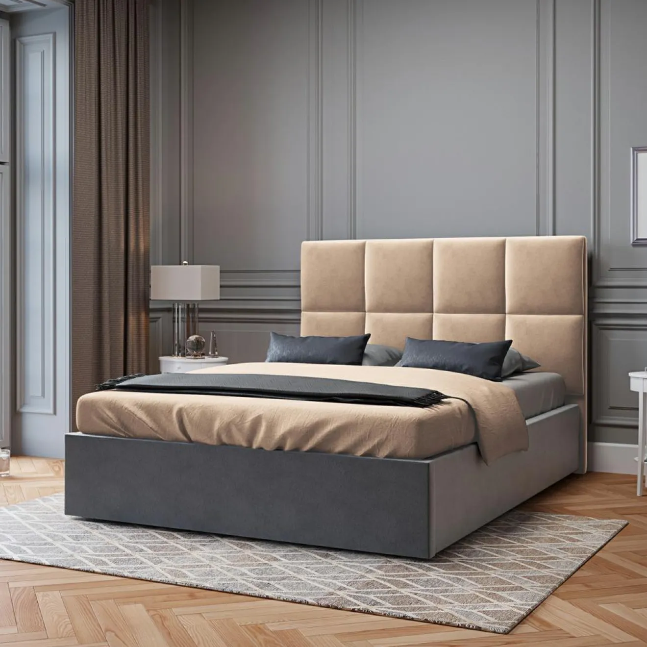 Mazzini Sofas Tête de lit en Velours Begonia beige - 200 cm