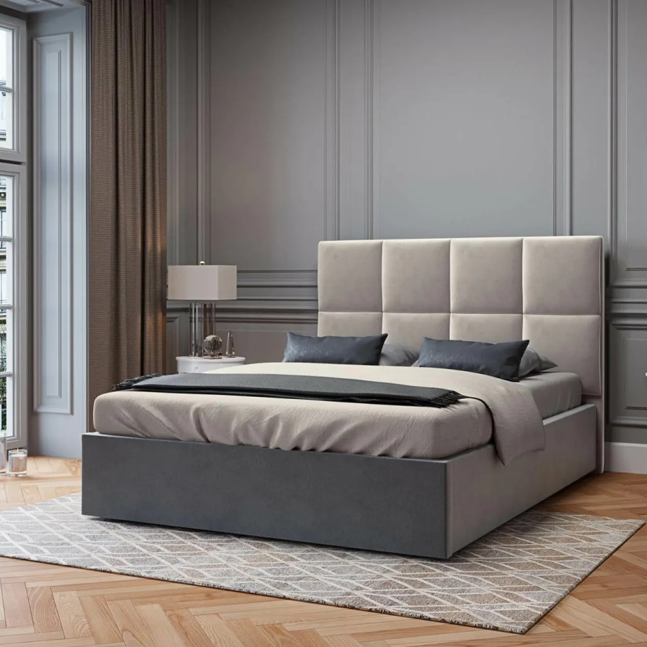 Mazzini Sofas Tête de Lit en Velours Begonia beige clair - 140x120 cm