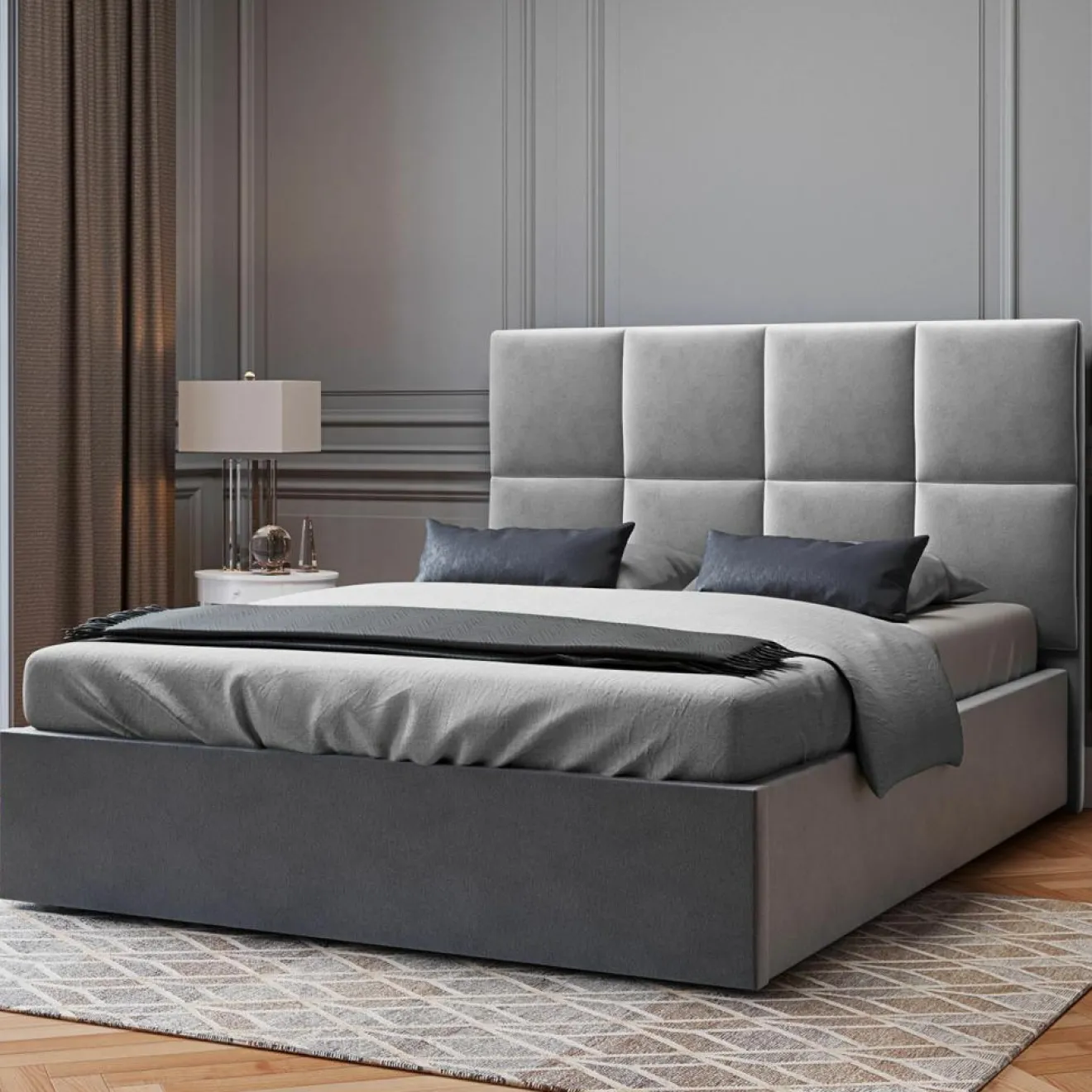 Discount Mazzini Sofas Tête de lit en Velours Begonia gris clair - 200 cm
