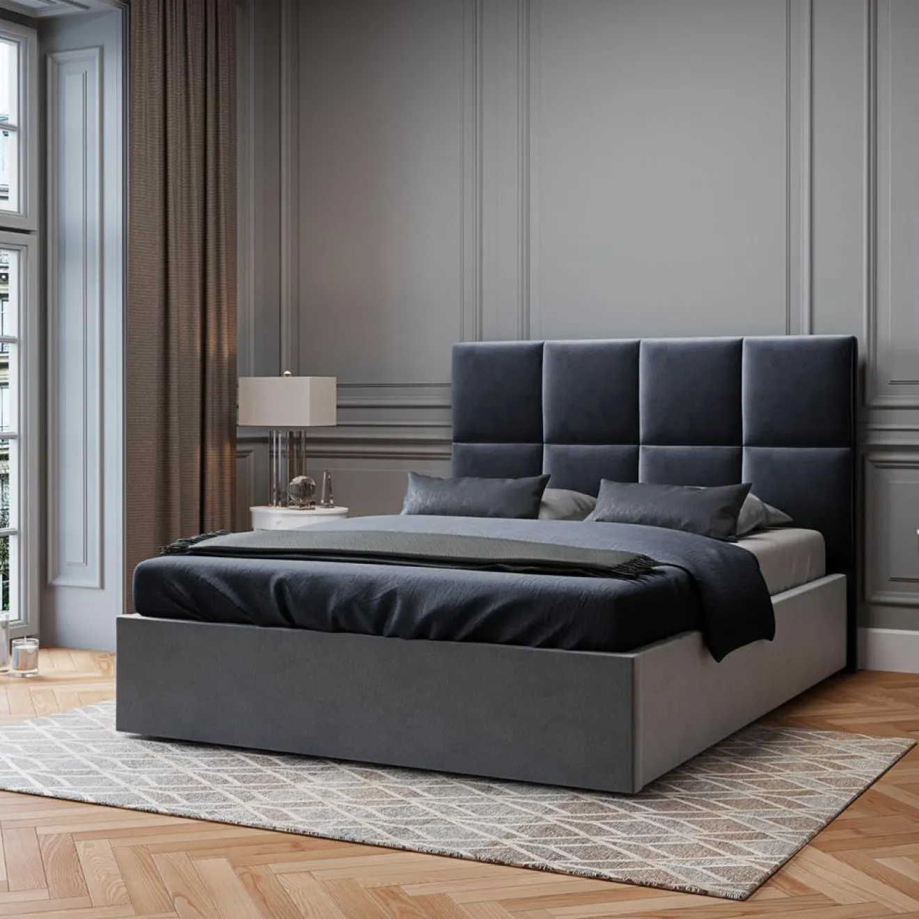 New Mazzini Sofas Tête de Lit en Velours Begonia bleu foncé - 140x120 cm