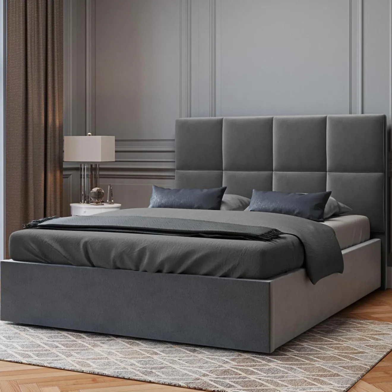 Online Mazzini Sofas Tête de lit en Velours Begonia gris foncé - 160 cm