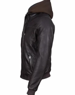 Homme Blue Wellford Veste à capuche en Cuir Briac marron