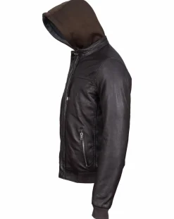 Homme Blue Wellford Veste à capuche en Cuir Briac marron
