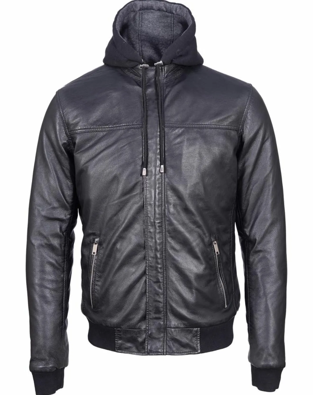 Homme Blue Wellford Veste à capuche en Cuir Briac noire