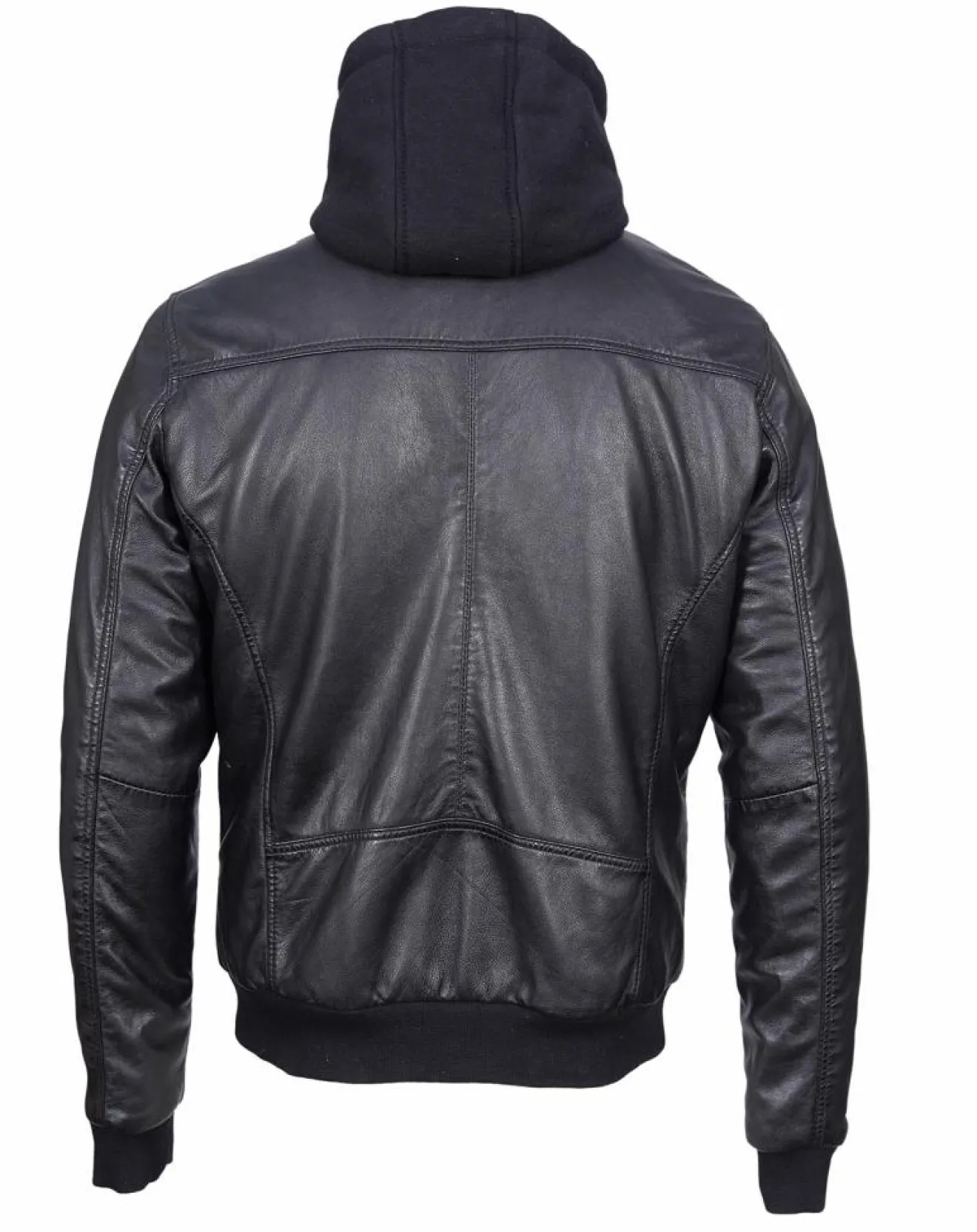 Homme Blue Wellford Veste à capuche en Cuir Briac noire