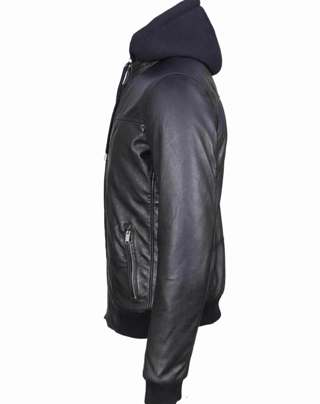 Homme Blue Wellford Veste à capuche en Cuir Briac noire