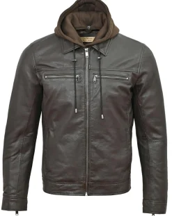 Homme Chyston Veste à capuche en Cuir Niort marron