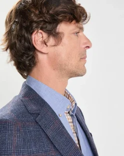 Homme Hackett London Veste en Laine mélangée Check à imprimé Prince de Galles bleue