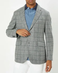 Homme Hackett London Veste 100% Laine à carreaux fins gris/bleu