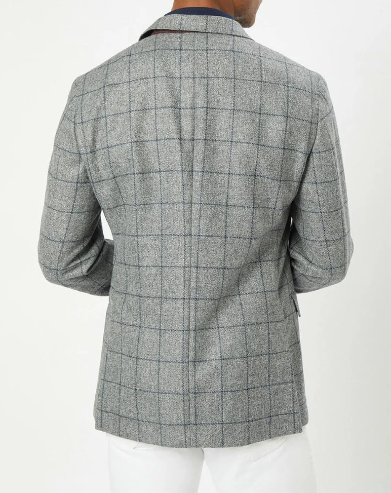 Homme Hackett London Veste 100% Laine à carreaux fins gris/bleu
