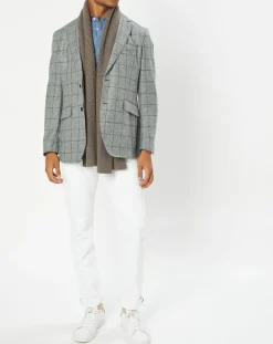 Homme Hackett London Veste 100% Laine à carreaux fins gris/bleu