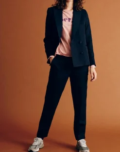 Femme Chloé Stora Veste blazer en Lin mélangé Vanille bleu marine