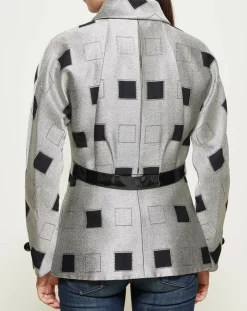 Discount Giorgio Armani Veste courte à imprimé géométriques argenté/noir