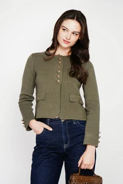 Femme C&Jo Veste courte boutonnée kaki