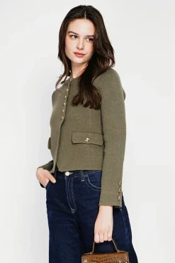 Femme C&Jo Veste courte boutonnée kaki