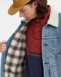Homme Levi's® Veste courte en Coton denim col façon sherpa Trucker bleue