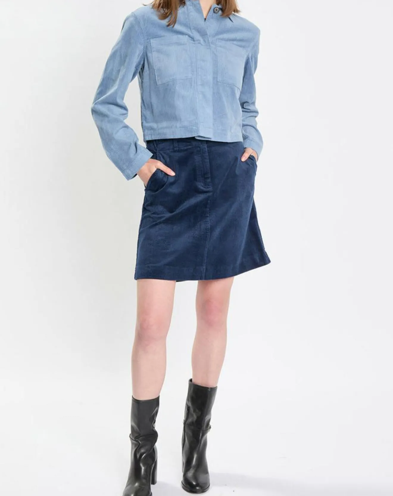 Clearance Marc O'Polo Veste courtes en Velours côtelé bleu ciel