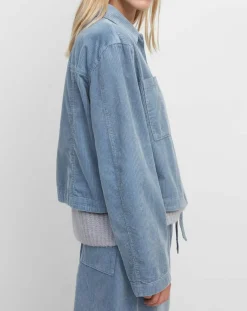 Clearance Marc O'Polo Veste courtes en Velours côtelé bleu ciel