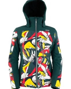 Femme Duvillard Veste de ski Ecandies imprimée vert/multicolore