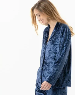 Hot Le Chat Veste d'intérieur en velours Platine bleue