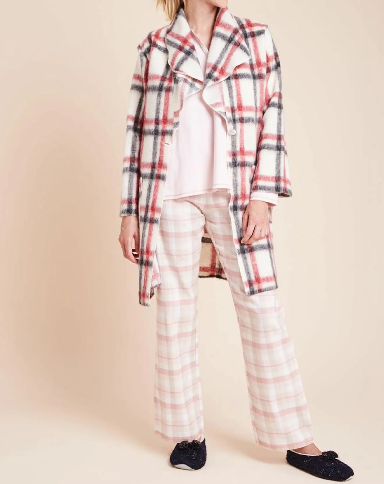 Best Le Chat Veste d'intérieur Essentiel à carreaux écru/rouge/noir