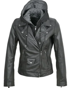 Sale Chyston Veste en Cuir à capuche Cloelia noire