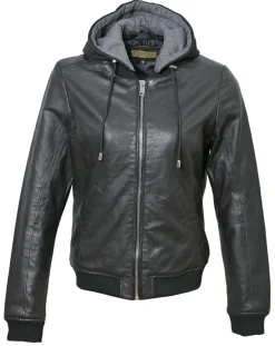 Femme Chyston Veste en Cuir à capuche Cornelia noire