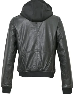 Femme Chyston Veste en Cuir à capuche Cornelia noire