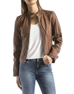 Femme Blue Wellford Veste en Cuir Alazeia cognac